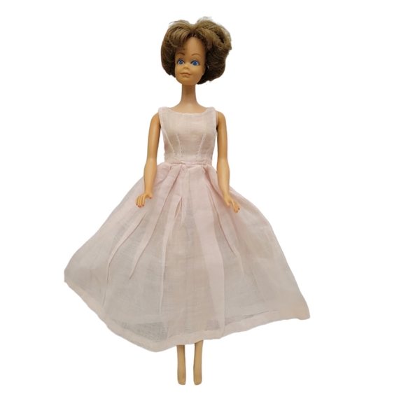 Vintage Barbie Clone Mod Sheer Pink Sleeveless Tea Length Dress - Picture 5 of 7